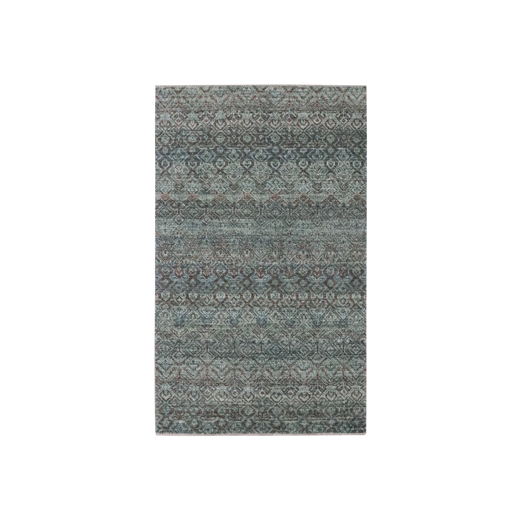 3'x5' Stone Gray, Hand Knotted, Small Geometric Repetitive Diamond Design, Kohinoor Herat Pattern, Soft Wool, Tone on Tone, Oriental Rug 